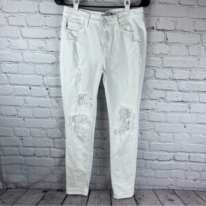 Judy Blue Jeans Women’s 5/27 White Skinny Fit Lace Patches Stretch‎ Distressed